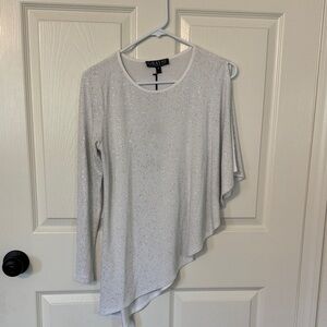 White Asymmetrical Sparkle Long-Sleeve Top